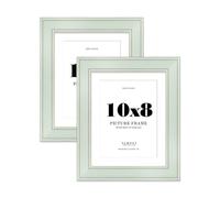10x8" Sage Green Picture Frame with 8x6" Mount - Shabby Chic Photo Frame with Distressed Finish, Gold Trim, Wall Hooks and Kickstand, 37mm Edge - 2 Pack