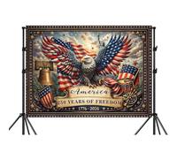 10X8ft 250 Years Anniversary Backdrop, Patriotic America 250th Anniversary Freedom Celebration Backdrop with Eagle, American Flag, Liberty Bell & Fireworks for Independence Day