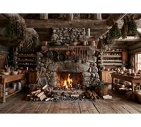 10x8FT (3x2.4m) Pioneer Cabin Stone Fireplace Photography Backdrop