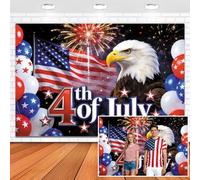 10x8ft 4th of July Photography Backdrop Patriotic American Flag Bald Eagle Fireworks Star Balloons Background for America 250th Birthday Independence Day Patriotic Party Decorations Photo Booth Props