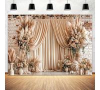 10X8ft Boho Floral Wedding Backdrop Wall Background Photography Beige Vintage Flowers Backdrops for Parties Wedding, Girls Birthday Princess Weeding Bridal Shower Floral Anniversary Ceremony Decor
