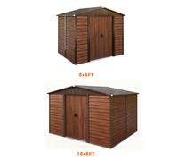 (10x8ft, Brown) BIRCHTREE Metal Garden Shed Apex Wood Grain