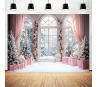 10X8ft Christmas Backdrop Pink Dreamy Winter Photography Background, Romantic Winter Snow Backdrop Decor Family Party Birthday Party Decorations Photo Studio Props, Pink-4