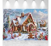 10x8ft Christmas Gingerbread House Backdrop Gingerbread Winter Snow Scene Xmas Trees Snowflake Candy Cane Photography Background Merry Christmas Party Banner Decorations Photo Studio Props