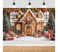 10X8ft Christmas Gingerbread House Backdrop, Winter Christmas Tree Candy House Snowflake Photography Background for Kids Baby Shower Birthday Party Decor Banner Supplies Photo Booth Favor Gift Prop