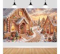 10X8ft Christmas Gingerbread House Village Photography Backdrop Banner | Winter Snow Xmas Town Scene Background for Holiday Christmas Party Wall Decor Family Kids Portrait Photo Booth Studio Prop