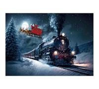 10x8FT Christmas Polar Express Train Railway Backdrop Santa Sleigh Snowy Night Forest Photography Background Winter Wonderland Holiday Party Banner Decoration Supplies Polyester
