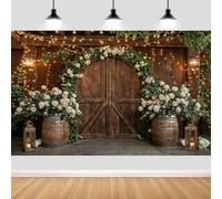 10X8ft Country Wedding Photography Backdrop, Boho Floral Rustic Barn Door Cabin Wooden Background Farmhouse Spring Birthday Baby Shower Western Party Banner Decoratins Photo Booth Props