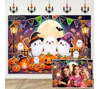 10X8ft Cute Ghost Halloween Backdrop, Cartoon Pumpkin Trick or Treat Photography Background, Spooky Full Moon Photo Booth Prop for Kids Party, Studio