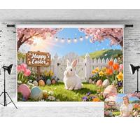 10x8ft Easter Backdrop Spring Easter Fence Backdrop Banner Bunny Flower Eggs Background for Garden Yard Party Decorations Hello Spring Photo Booth Props
