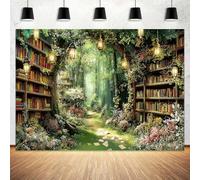 10X8FT Enchanted Forest Backdrop Fairy Library Green Magic Nature Floral Plant Bookshelf Photography Backgrounds Birthday Party Decorations Baby Shower Banner Photo Booth Props