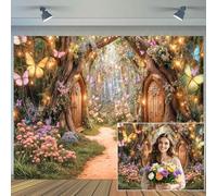 10X8ft Enchanted Forest Backdrop Fairy Tale Magic Garden Wonderland Floral Butterfly Photography Background for Kids Girls Baby Shower Birthday Party Decoration Cake Table Photo Booth Props