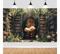 10X8ft Enchanted Magical Retro Forest Backdrop Green Nature Library Bookshelf Photography Background Magic Party Decor for Birthday Baby Shower Photo Shoot Props for Kids Adults