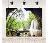 10x8ft Fabric Tropical Forest Waterfall Backdrop Natural Mountain Cave Waterfalls Lake Photography Background Outdoor Camping Travel Adventure Hiking Decoration Banner
