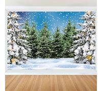 10x8ft Fabric Winter Snow Scene Backdrop Snowy Pine Tree Forest Wonderland Photography Background Snowfall Baby Shower Christmas Party Decoration Hanging Banner Kids Photo Booth Props