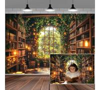 10x8ft Fairy Tale Woodland Library Photography Backdrop Enchanted Forest Garden Bookshelf Green Plant Backdrop Nature Woodland Magic Storybook Banner Birthday Party Decor Photo Booth Props Background