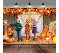 10X8ft Fall Barn Door Backdrop Autumn Tanksgiving Pumpkin Photography Backdrop Harvest Maple Leaves Wooden Sunflower Baby Shower Banner Decoration Party Supplies Photo Booth Prop Studio Backgrounds
