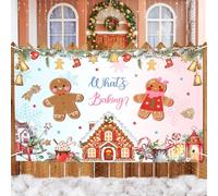 10X8ft Gingerbread Gender Reveal Decorations Photo Backdrop Photography Background, Christmas What's Baking Cookie He or She Backdrops Photo Booth Prop Banner Balloons Wall Decor Tablecloth