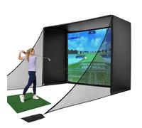 10x8FT Golf Simulator Enclosure Complete Practice Cage With Impacts Screen | Heavy Duty Steel Frame Indoor Golf Net With Side Safety Nets For Garage Home Backyard Training Setup