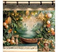 10X8ft Green Jungle Birthday Backdrop Summer Tropica Rainforest Decorations Photography Background for Kids Baby Shower Forest Themed Birthday Party Decoration Photo Booth Props