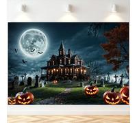 10x8FT Halloween Backdrop for Photography Full Moon Haunted House Horror Graveyard Spooky Pumpkin Background Kids Adults Spooky Halloween Party Decorations Photo Studio Props