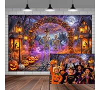 10x8ft Halloween Photo Backdrop - Spooky Skeleton Ghost Pumpkin Arch Moon Castle Photography Backdrop - Haunted House Witch Bat Party Birthday Studio Background Decor