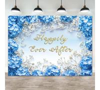 10X8FT Happily Ever After Backdrop, Blue White Floral Boho Wedding Shower Wedding Party Decorations Banner, Polyester Banner Portrait Photo Props
