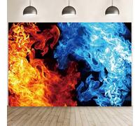 10x8ft Ice and Fire Backdrop Blue Water Red Flame Abstract Mix Artistic Photography Background Smoke Raging Fire Black Decor Wallpaper Banner Women Men Birthday Party Photo Studio Props