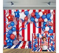 10X8ft Independence Day Backdrop Red White Blue Balloon Arch Patriotic Photography Background for July 4th National Memorial Day Party Cake Table Decor Photo Veterans Day Photo Booth Props