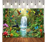 10x8ft Jungle Forest Animals Backdrop for Photograph Tropical Green Leaves Rainforest Safari Wild for Baby Shower Kids Birthday Adventure Decorations Party Photo Background Studio Shooting Props