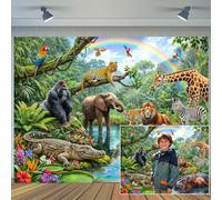10X8ft Jungle Safari Animals Backdrop, Tropical Rainforest Wild Animal Rainbow Photography Background, Birthday Baby Shower Party Cake Table Decoration Photo Booth Wall Decor Banner