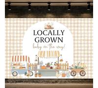 10X8ft Locally Grown Baby Shower Backdrop Vegetable and Fruit Background Party Decorations Farmer's Market Decoration Backdrop for Photography Baby Girl Shower Party Supplies Photo Booth Props