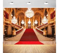 10x8ft Luxurious Palace Backdrop European Golden Hall Red Carpet Interior Chandelier Staircase Photography Background Old Church Castle Wedding Bridal Shower Anniversary Party Decor Banner