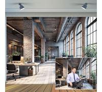 10X8ft Modern Office Backdrop for Video Conference Business Backdrops Rustic Brick Wall Virtual Office Scene Photography Studio Background Holiday Party Birthday Live Zoom Photoshoot Props