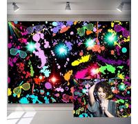 10x8ft Neon Glow Backdrop Colorful Graffiti Splash Paint Photography Background for Let's Glow in Dark Theme Party Decorations Home Room Interior Wallpaper Decor Family Gathering Photo Booth Props