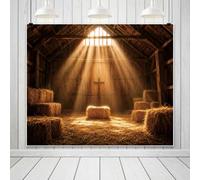 10x8ft Polyester Christmas Manger Nativity Scene Photography Backdrop | Birth of Jesus Background, Family Party Decoration, Holy Barn Stable Christian Photo Booth Props, Fabric