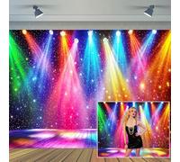 10X8ft Rainbow Stage Backdrop 1980s Colorful Disco Photography Background Rock Music Glow Neon Dance Party Decor Banner Photo Props Wall Decor Supplies