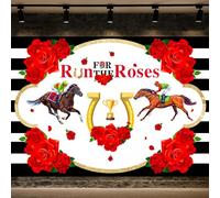 10X8ft Run for The Roses Backdrop, Derby Horse Racing Themed Party Decorations Backdrop Horse Race Party Decor Banner Photo Booth Shoot Studio Props