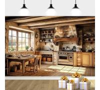 10X8ft Rustic Kitchen Backdrop Western Kitchen Backdrop for Photography, Western Old Wooden House Kitchens Background Farmhouse Fireplace Background Portrait Photo Studio Prop, Color-2