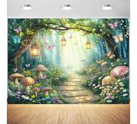 10x8ft Spring Enchanted Forest Backdrop for Photograph, Fairy Tale Wonderland Background Flower Butterfly Mushroom Woodland Girl Birthday Baby Shower Tea Party Decorations Photo Booth Studio Props