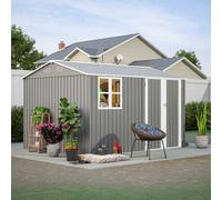 10x8FT Steel Apex Garden Shed Tool Equipment Organize W/Window Door Grey