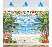 10x8ft Summer Hawaiian Beach Ocean Photography Backdrop Blue Sky Seaside Sea Tropical Palm Trees Background for Aloha Luau Party Decorations Banner