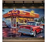 10X8ft Vintage 50's Rock Roll Diner Backdrop 1950s Retro Car Nostalgia Background for Photography Car Theme Party Portrait Photo Booth Studio Props