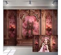 10x8ft Vintage European Royal Backdrop Romantic Gorgeous Room Wall Backdrops Pink French Castle Themed Living Room Wallpaper Deorations Girl's Birthday Wedding Portrait Studio Photo Props