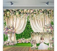 10X8ft Wedding Floral Backdrop Rose Greenery Wall White Curtain Photography Background for Wedding Bridal Shower Engagement Anniversary Party Cake Table Decor Photo Booth Studio Wall Decor Banner
