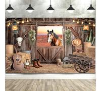 10X8ft Western Cowboy Backdrop West Rustic Wooden House Farm Barn House Photography Background for Wild Cowboy Theme Birthday Party Baby Shower Family Photoshoot Wall Decor Banner