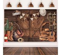 10x8FT Western Cowboy Backdrop Wild West Rustic Wooden House Barn Door Vintage Photography Background Kids Baby Shower Western Birthday Party Supplies Decorations Banner Photo Booth Props