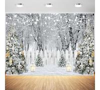 10x8ft Winter Snowy Forest Backdrop Snow Woodland Scene Pine Trees Photography Background Snow Christmas Holiday Party Banner Portraits Decorations Supplies Photo Booth Props