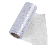 10Yards Glitter White Tulle Fabric Roll 15CM,Sparkle Sequin Tulle Roll Spool,Sequin Netting Fabric for Party Devoration,Gift Wrapping,Bows Making