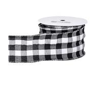 10Yards/Roll 63.0mm Plaid Wired Edge Ribbons for Crafts Bow Handmade Wrap Partys Christmas Decorative(Black)